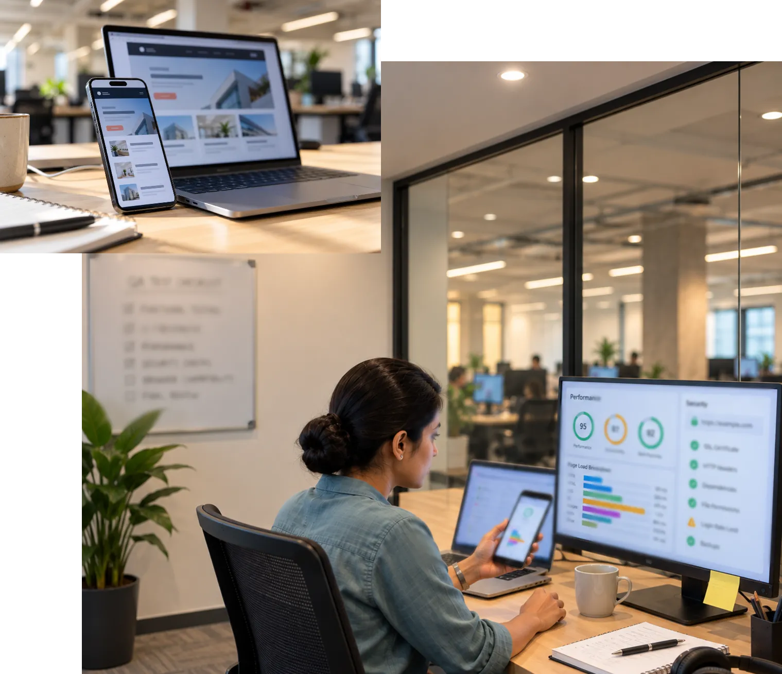 Team testing website performance and usability across desktop and mobile